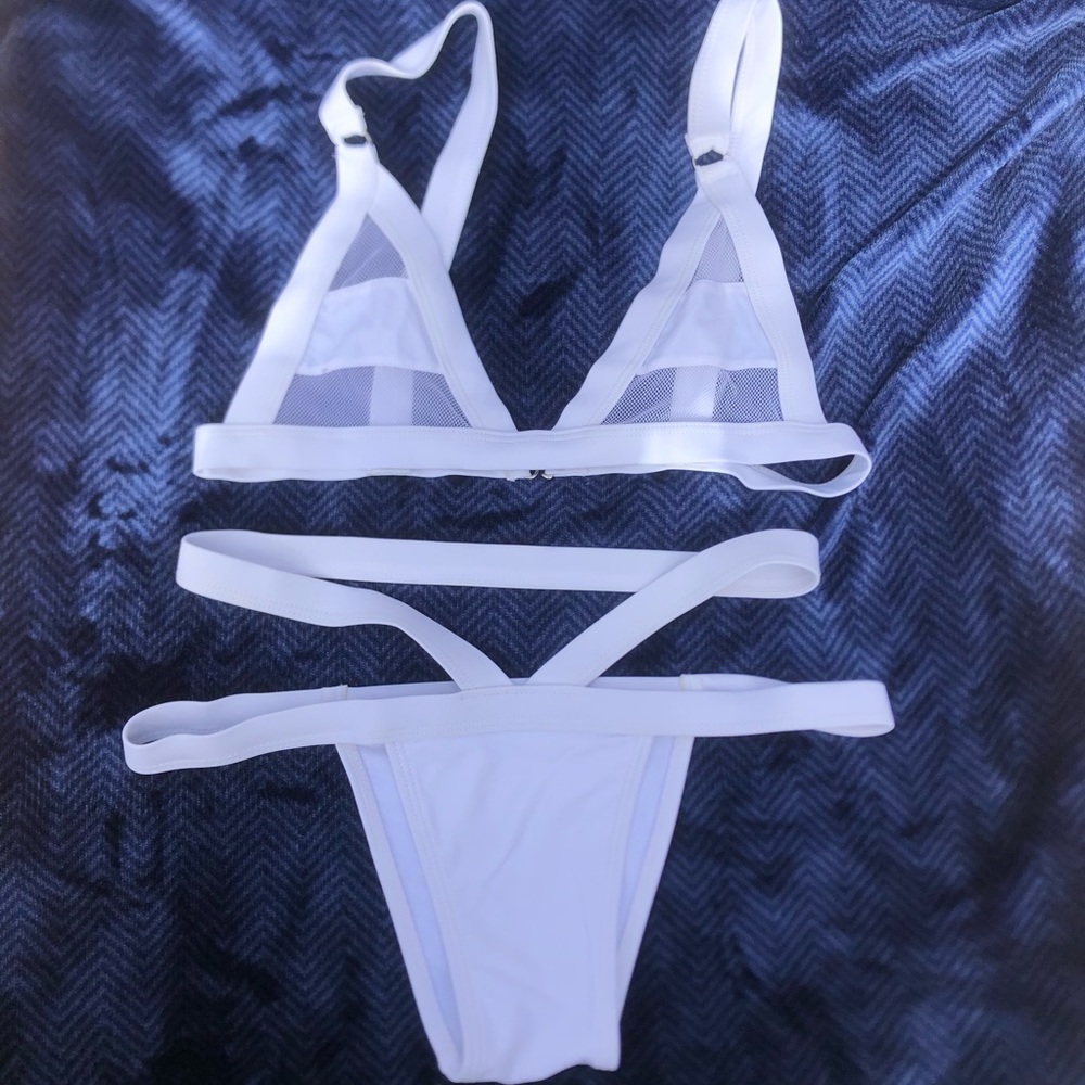White Mesh Panel Bandage Bikini